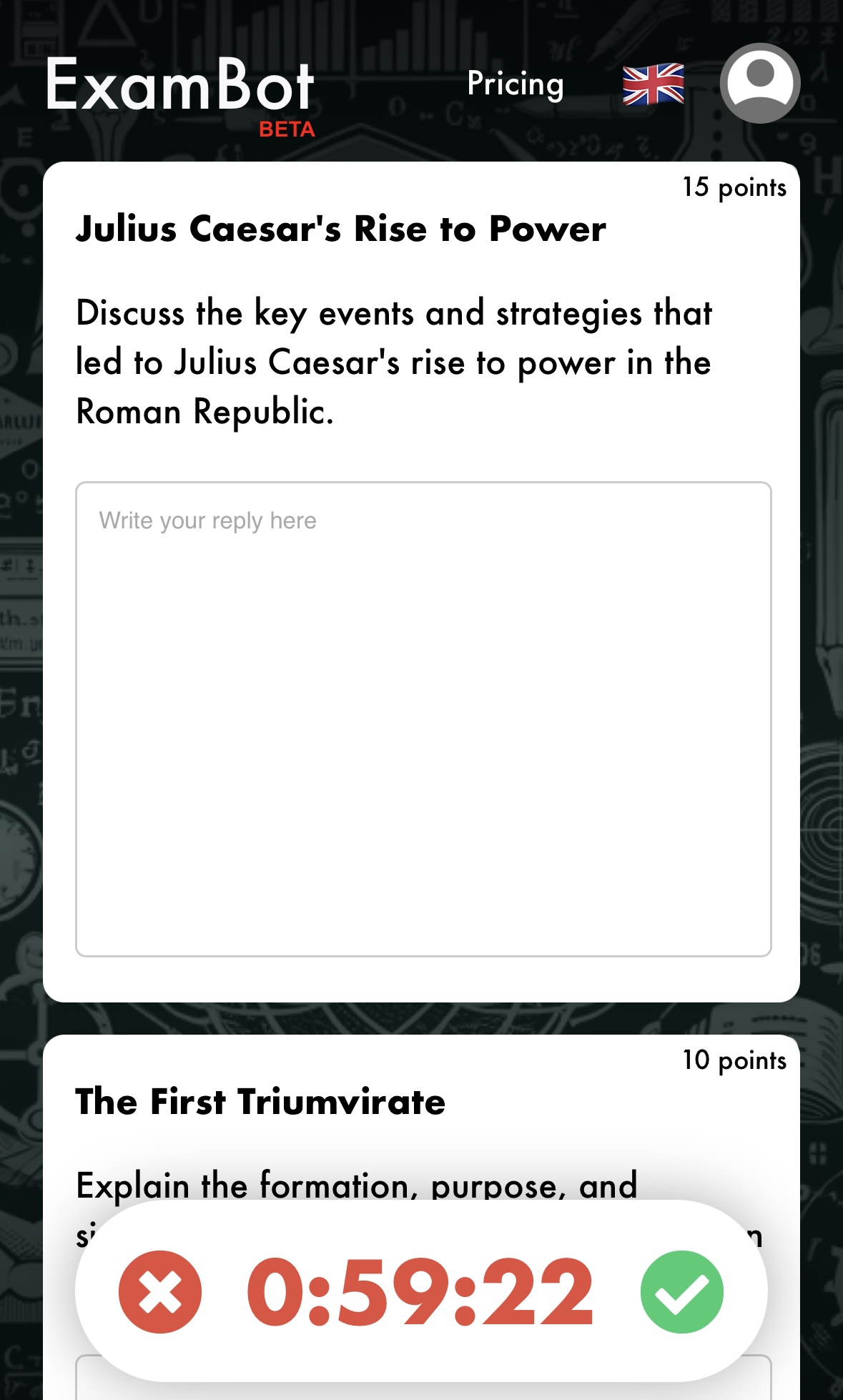 ExamBot mobile screen