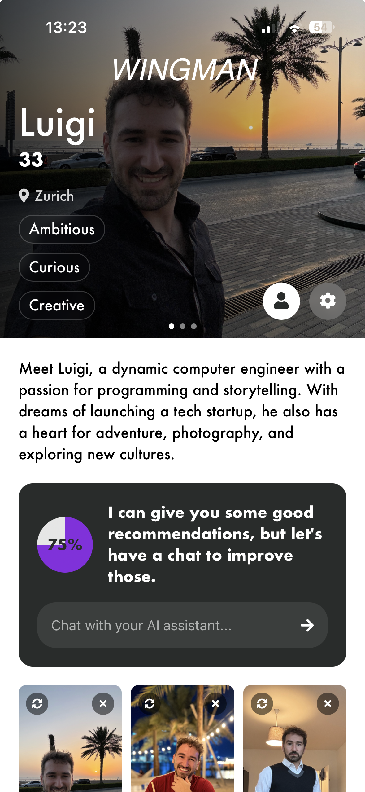 Wingman mobile screen